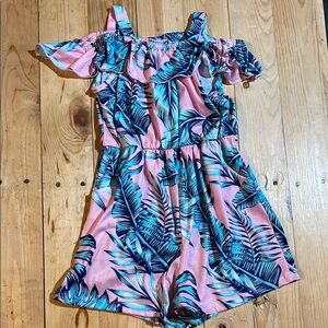 Tropical Pink and Blue Kids Romper